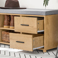 schoenenkast met bank - schoenenorganizer - schoenenopberger - MDF en rubberhout - extra stabiliteit met zes poten - dubbele opbergladen - afmetingen 110 cm x 47 cm x 35 cm