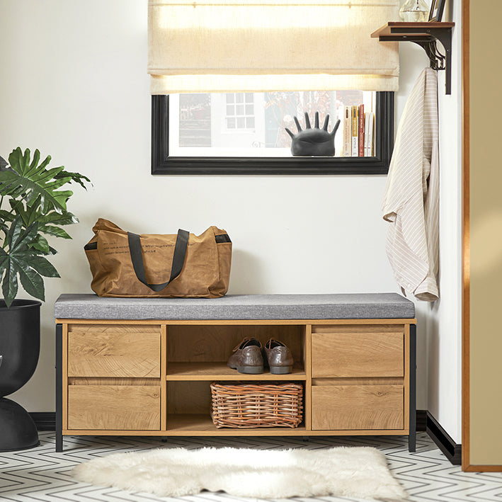 Schoenenkast met Bank - Opbergorganisator - Halbank - Schoenenrek - Industrieel Ontwerp - MDF en Metaal - 110cm x 45cm x 35cm