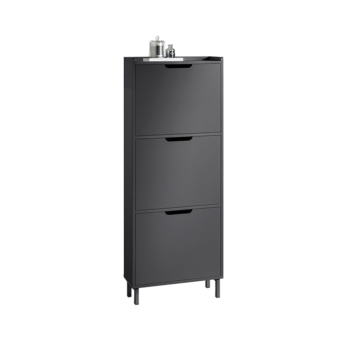 Schoenenkast - Schoenenorganizer - Schoenenopslag - Ruimtebesparend ontwerp - Veelzijdige opslag - Verbeterde stabiliteit - Zwart MDF en metaal - 50 cm x 129 cm x 19 cm