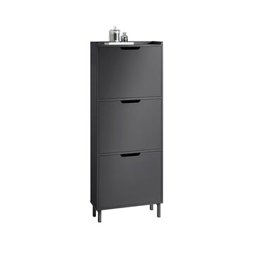 Schoenenkast - Schoenenorganizer - Schoenenopslag - Ruimtebesparend ontwerp - Veelzijdige opslag - Verbeterde stabiliteit - Zwart MDF en metaal - 50 cm x 129 cm x 19 cm