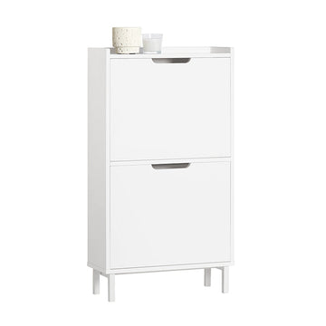 Schoenenkast met 2 kleppen - Schoenenkantelaar - Schoenenkast - Ruimtebesparend ontwerp - Veelzijdige opslag - Verbeterde stabiliteit - Wit - 50 cm x 91 cm x 19 cm