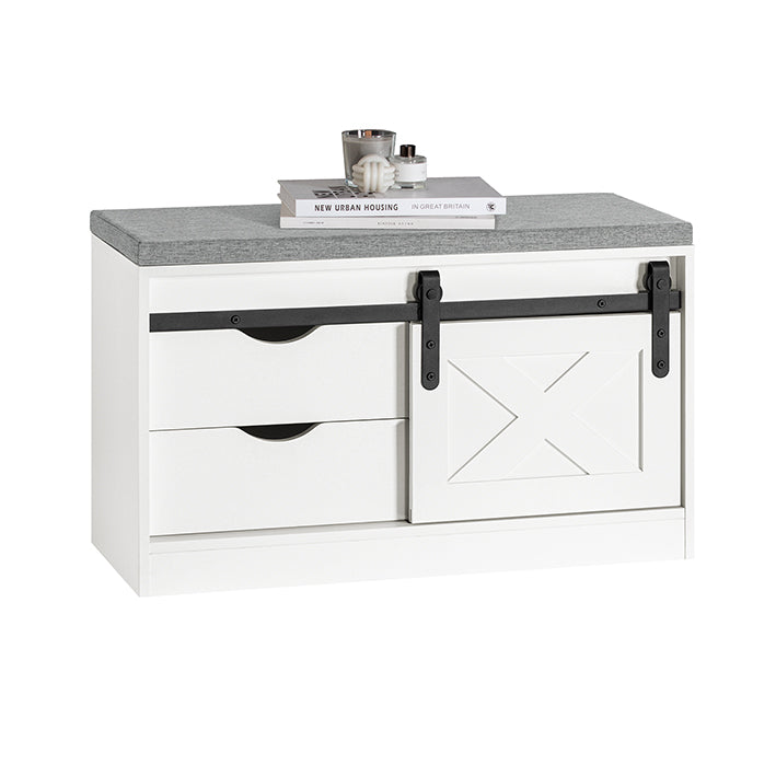 Opbergbank met Schuifdeur - MDF PB Materiaal - Verstelbare Plank - Twee Laden - 80cm x 49cm x 30cm