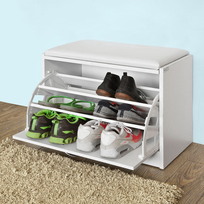 Schoenenbank met schoenenrek - Schoenenkantelaar - Schoenenkast - Gewatteerde zitting - Ruimtebesparend - Rubberen voetjes voor stabiliteit - B60 x D30 x H48 cm
