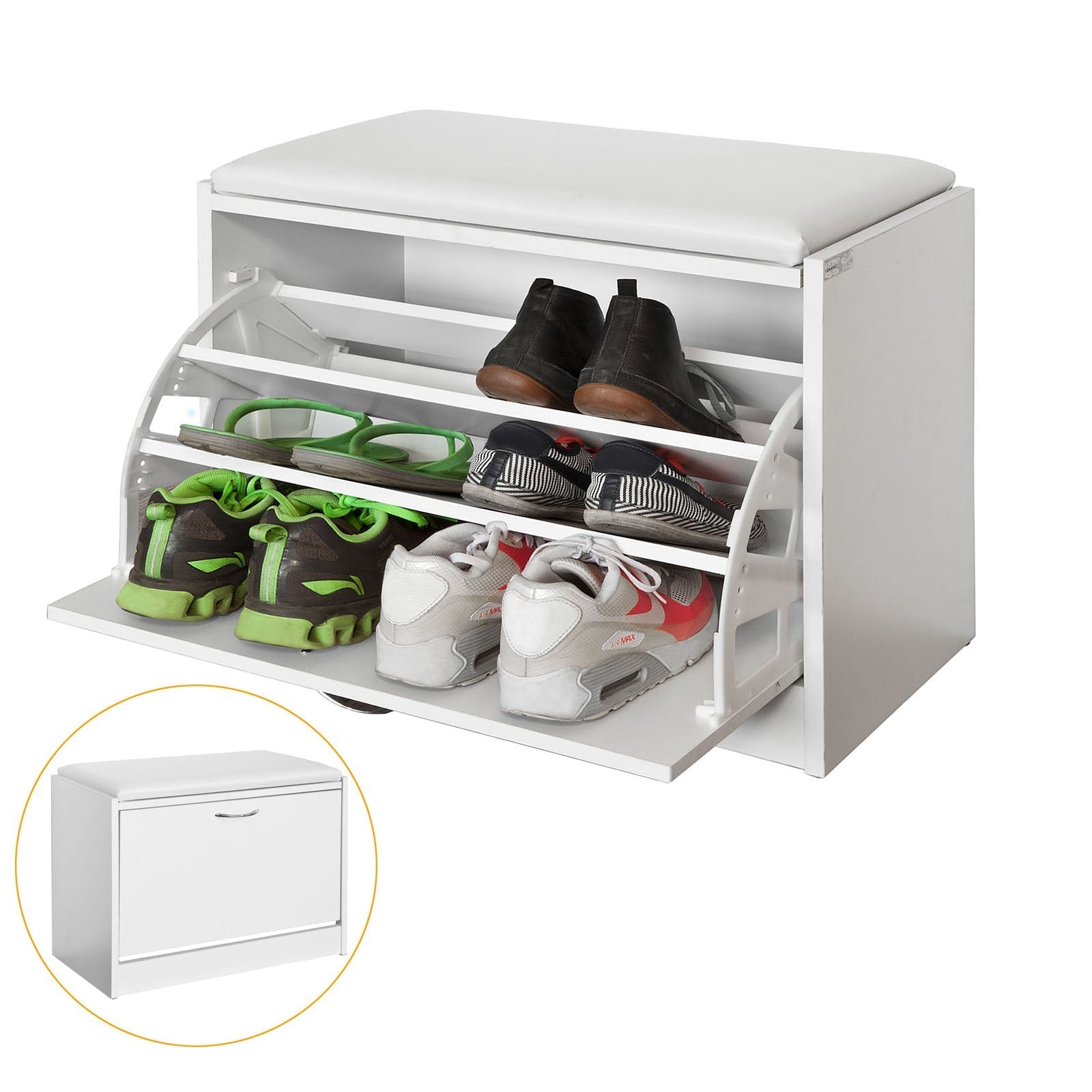 Schoenenbank met schoenenrek - Schoenenkantelaar - Schoenenkast - Gewatteerde zitting - Ruimtebesparend - Rubberen voetjes voor stabiliteit - B60 x D30 x H48 cm