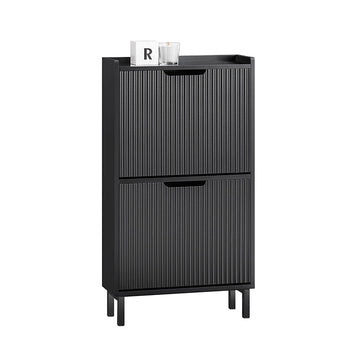 Opvouwbare Schoenenorganizer - Schoenenkast - Opbergeenheid - Stabiele constructie - 50x90x19cm, houdt 12 kg, MDF en metaal, zwart