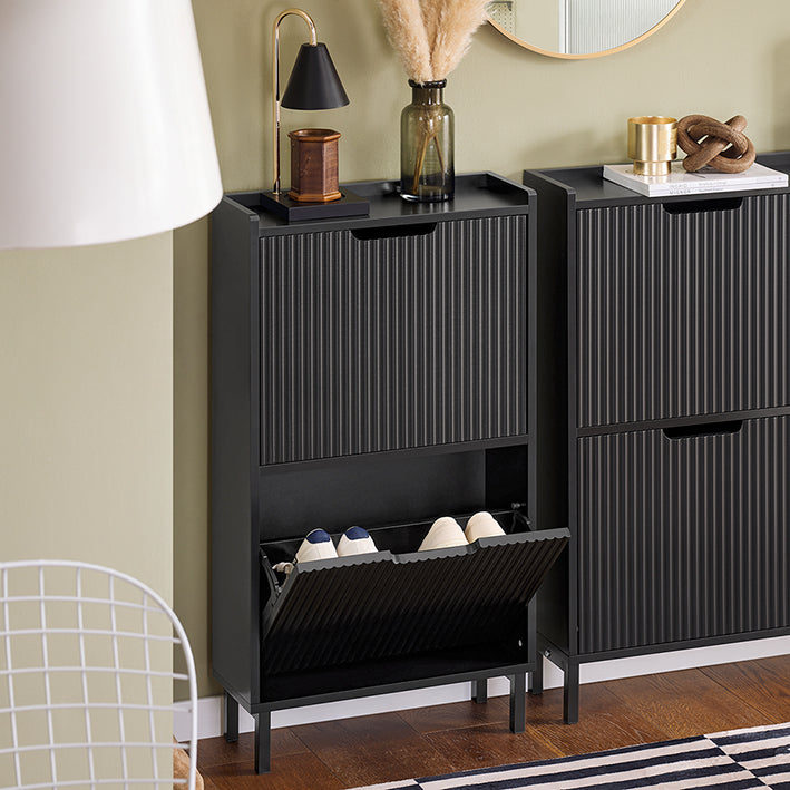 Opvouwbare Schoenenorganizer - Schoenenkast - Opbergeenheid - Stabiele constructie - 50x90x19cm, houdt 12 kg, MDF en metaal, zwart