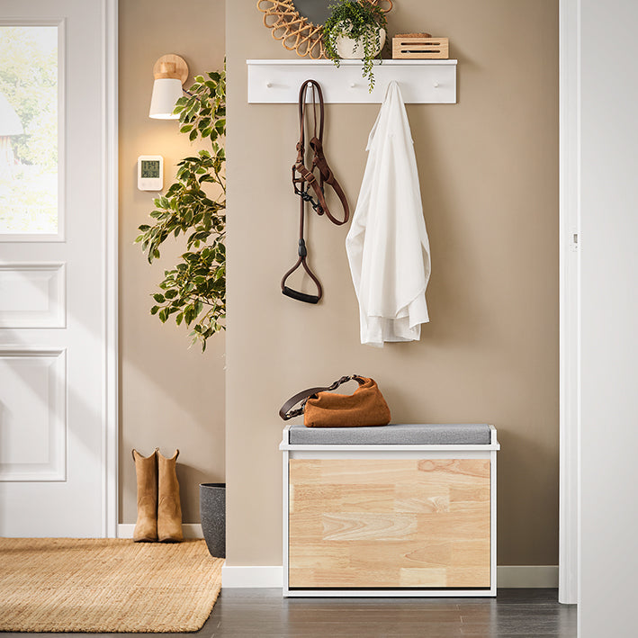 Ingang Schoenenkast - Schoenenorganizer - Schoenenopberger - Comfort Zitplaats - MDF & Rubberhout - 61x47x26cm
