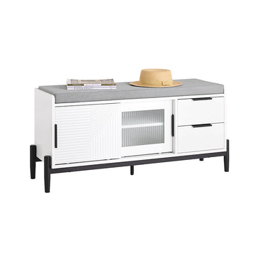 Witte Schoenenbank - Opbergruimte in de hal - Moderne zitting - Comfortzit - 110x51x35cm - MDF en metaal - Houdt 150kg