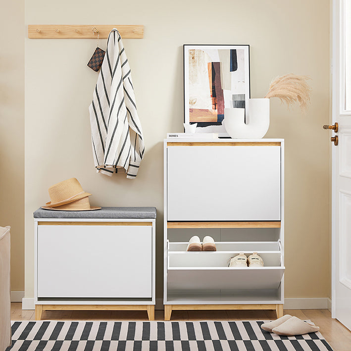 Moderne Schoenenkast - Opvouwbare Compartimenten - Ruimtebesparende Opbergruimte - MDF & Bamboe - 60x91x34cm