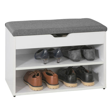 Schoenenbank met Zitting - Schoenenrek - Schoenenkast - Comfortabel kussen - Ruime opbergruimte - Veilige rubberen voetjes - 60cm x 43cm x 30cm - Lichtgrijs