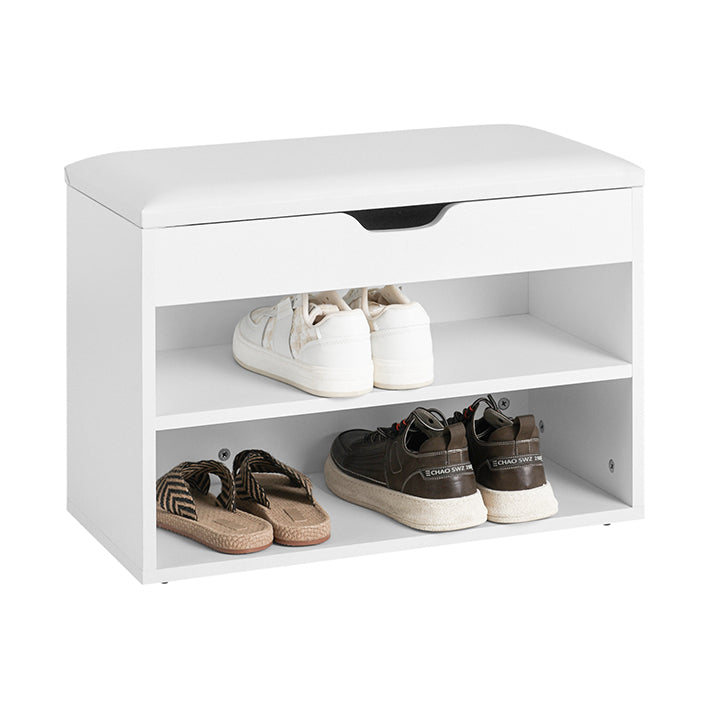 Schoenenbank met Zitting - Schoenenrek - Halkast - Witte spaanplaat - PU-kussen - Duurzaam en veilig - 60 cm x 30 cm x 44 cm