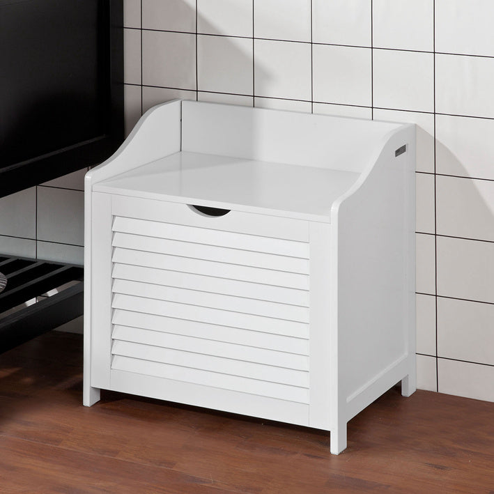 Waskist - Wasverzamelaar - Wasmand - Wit MDF - Multifunctionele opbergruimte - Chique badkamerbank - 50 cm x 53 cm x 35 cm