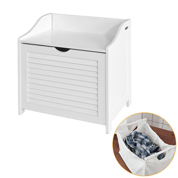 Waskist - Wasverzamelaar - Wasmand - Wit MDF - Multifunctionele opbergruimte - Chique badkamerbank - 50 cm x 53 cm x 35 cm