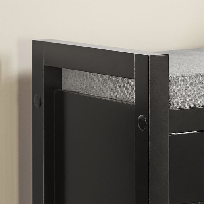 Schoenenopbergbank - Ingangsbank met kussen - Schoenenorganizer - Comfortabele zitplaatsen - Veelzijdig ontwerp - Zwart MDF - 91 cm x 50 cm x 30 cm
