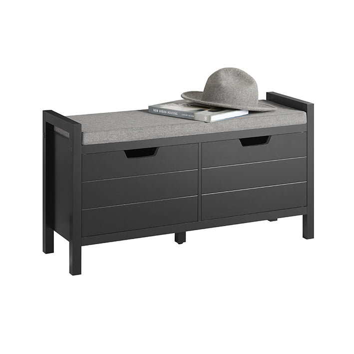 Schoenenopbergbank - Ingangsbank met kussen - Schoenenorganizer - Comfortabele zitplaatsen - Veelzijdig ontwerp - Zwart MDF - 91 cm x 50 cm x 30 cm