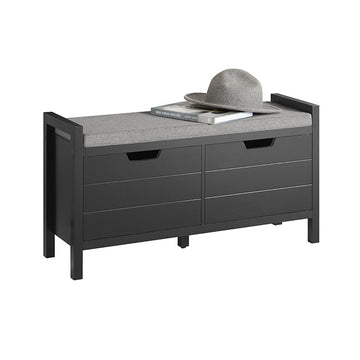 Schoenenopbergbank - Ingangsbank met kussen - Schoenenorganizer - Comfortabele zitplaatsen - Veelzijdig ontwerp - Zwart MDF - 91 cm x 50 cm x 30 cm