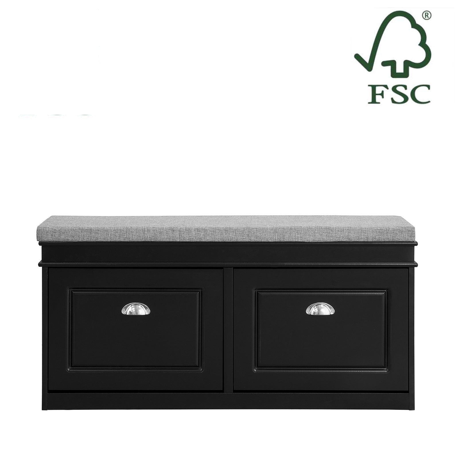 Schoenenbank met opbergruimte - Schoenenrek - Ingangsbank - FSC-gecertificeerd - Ruimtebesparend ontwerp - Comfortabele zitplaatsen - 104 cm x 52 cm x 24 cm - Verkrijgbaar in zwart of wit