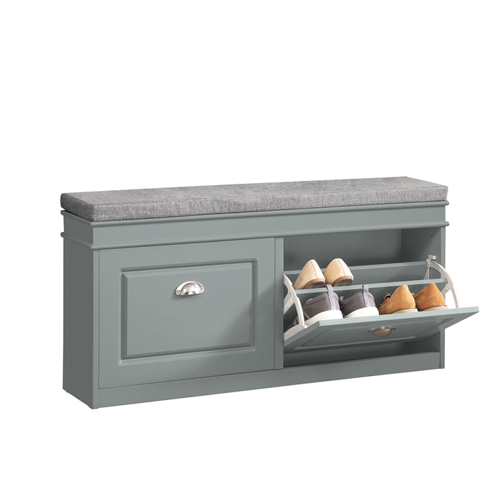 Schoenenbank met opbergruimte - Schoenenkantelaar - Ingangsbank - Ruimtebesparend ontwerp - Comfortabele zitplaatsen - Milieuvriendelijk FSC-gecertificeerd - Lichtgrijs MDF - 104 cm x 51 cm x 24 cm