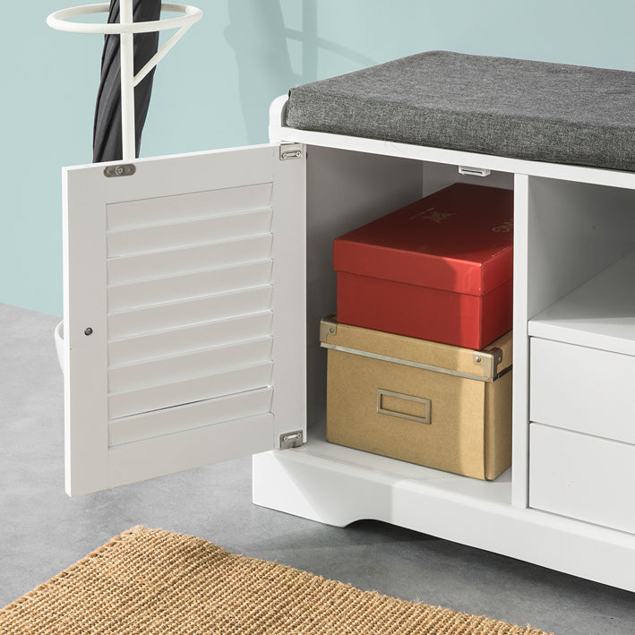 Schoenenopbergbank - Ingangsbank - Schoenenorganisator - Gedempte zitting - Ademende lamellendeuren - 105 cm x 49 cm x 37 cm