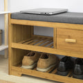 Bamboe Schoenenbank met Kussen - Schoenenrek - Opbergbank - 2 Planken en Lade - Ruimtebesparend - Comfortabele zitplaatsen - Milieuvriendelijk - 91 cm x 45 cm x 34 cm