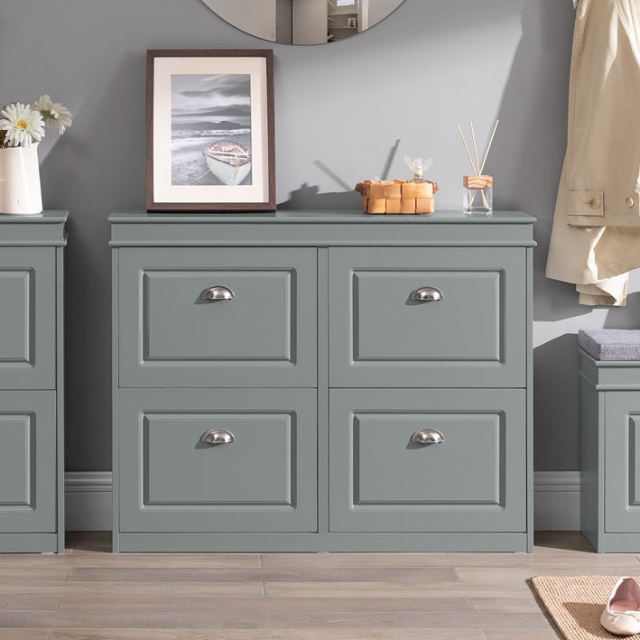 Schoenenkast met 4 kleppen - Schoenenkantelaar - Schoenenorganizer - FSC-gecertificeerd - Stevige constructie - Kan aan de muur worden bevestigd - 105 cm x 82 cm x 24 cm