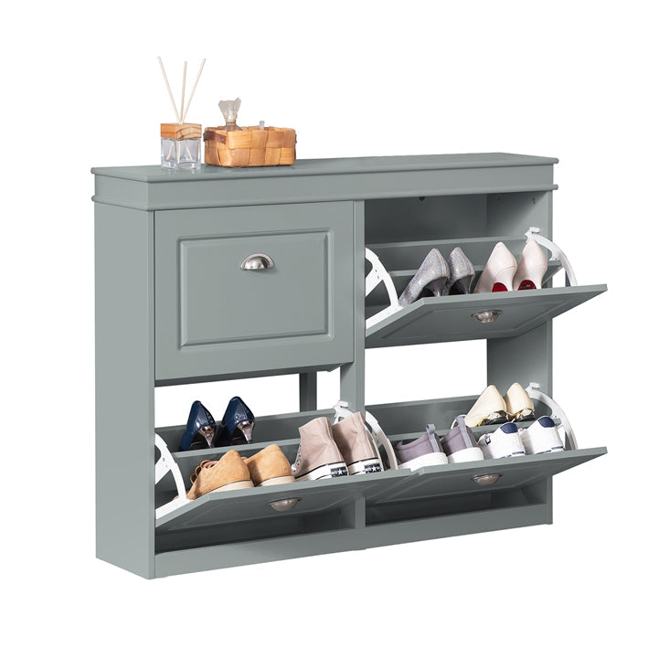 Schoenenkast met 4 kleppen - Schoenenkantelaar - Schoenenorganizer - FSC-gecertificeerd - Stevige constructie - Kan aan de muur worden bevestigd - 105 cm x 82 cm x 24 cm