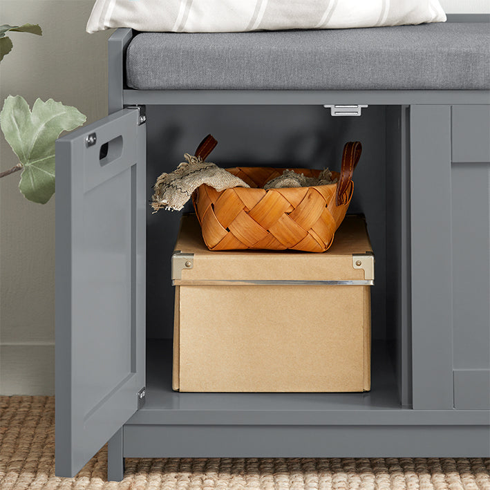 Gangbank met schoenenopberger - Schoenenkast - Ingangsorganizer - Comfortabele gewatteerde zitting - Verwijderbaar kussen - MDF-constructie - 90 cm x 45 cm x 35 cm