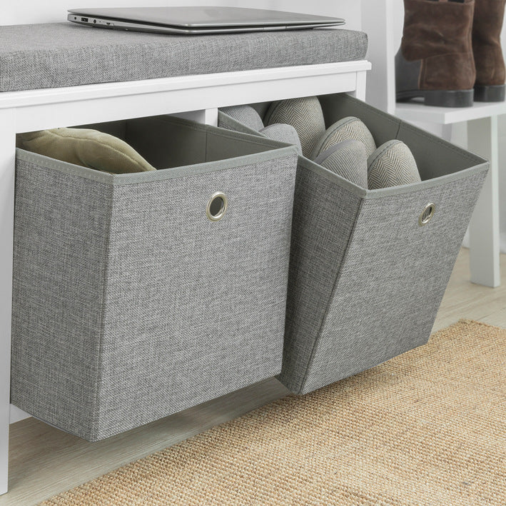 schoenenopbergbank met kussen - zittende ladekast - inkombank - 2 verwijderbare manden - ruimtebesparend - comfortabele zitplaatsen - MDF en fleece materiaal - 70 cm x 50 cm x 30 cm