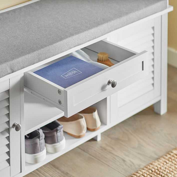 Schoenenopbergbank - Ingangsbank - Schoenenorganizer - Ruimtebesparend ontwerp - Dubbele deur - Dubbele plank - Comfortabele zitplaatsen - 107 cm x 50 cm x 35 cm