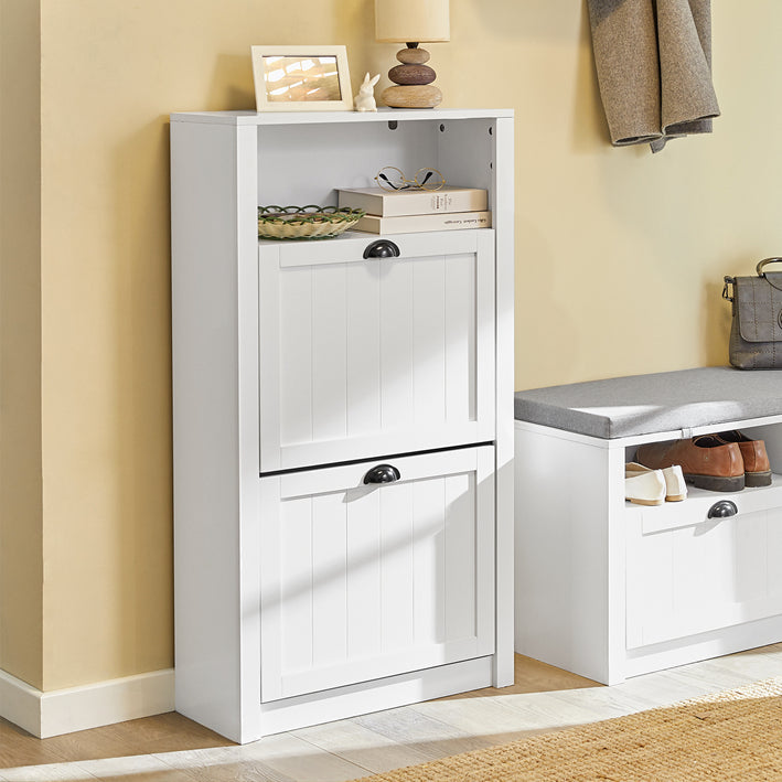 Witte Schoenenkast - Schoenenkantelaar - Schoenenorganizer - Ruime opbergruimte - Stevige constructie - Optie voor wandmontage - 60 cm x 110 cm x 24 cm