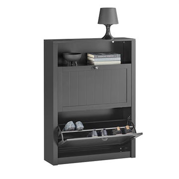 Schoenenkast met 2 kleppen - Schoenenkantelaar - Schoenenkast - Stevige MDF-constructie - Extra opbergvak - Wandbevestiging - 80cm x 110cm x 24cm - Zwart