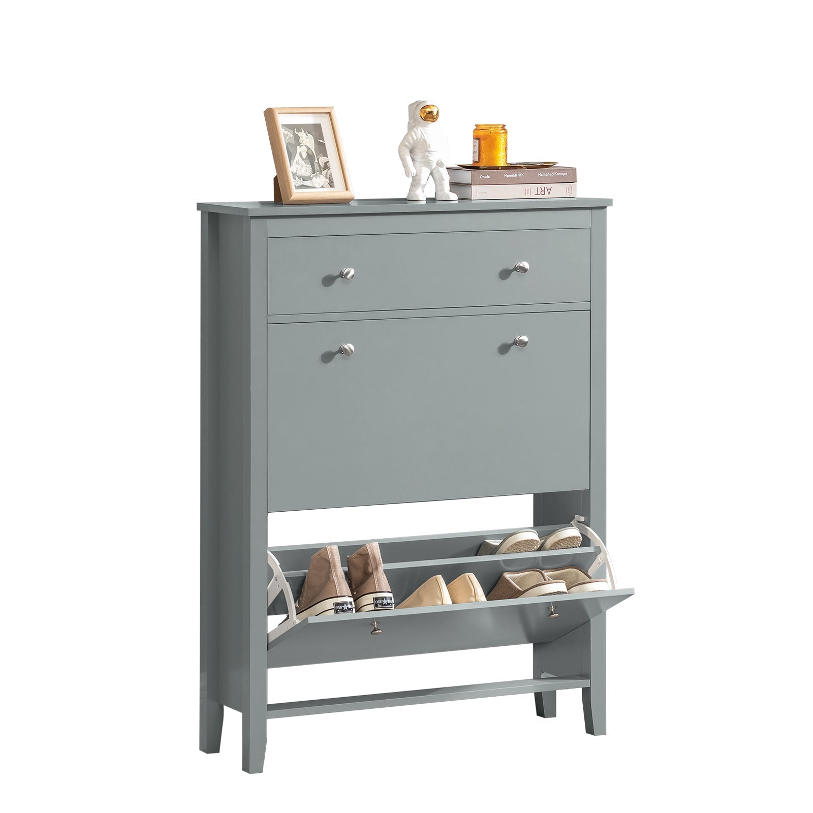 Schoenenkast met 2 kleppen - Schoenenkantelaar - Schoenenkast - Ruime opbergruimte - Krasbestendig - Decoratief displayoppervlak - 80 cm x 108 cm x 25 cm