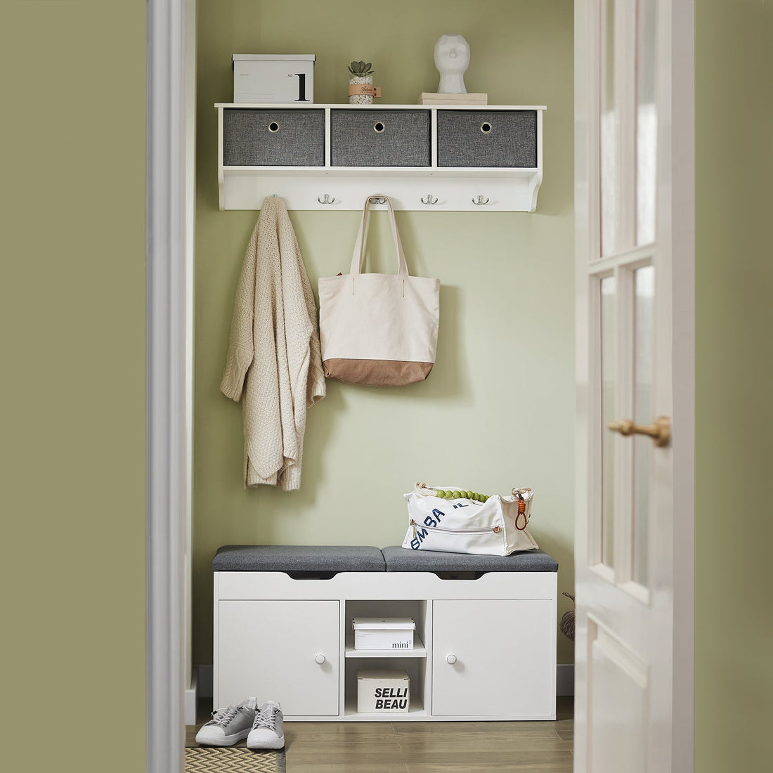 Schoenenopbergbank - Ingangsbank - Schoenenorganizer - Verstelbare planken - Dubbele zitting - Ruimtebesparend - 100 cm x 48 cm x 34 cm
