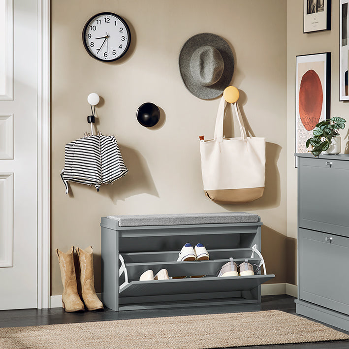MDF Schoenenkast - Schoenenorganizer - Opbergruimte in de hal - Comfortabel zitkussen - 80x45x26cm