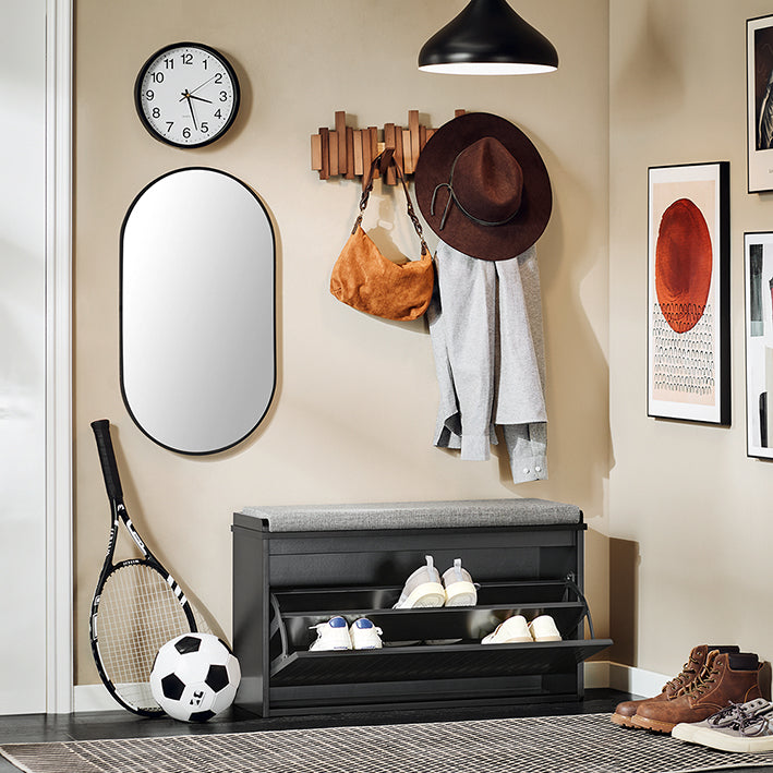 Schoenenkast - Schoenenopberger - Schoenenorganizer - Inclusief Zitkussen - MDF, Grijs - 80x45x26cm