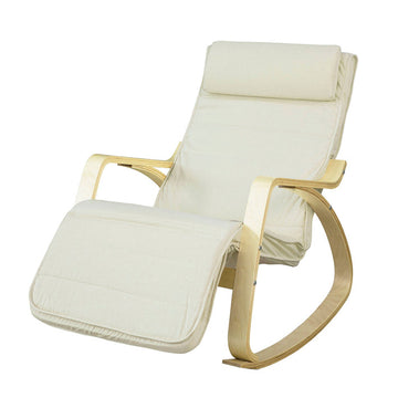 Schommelstoel - Verzorgingsstoel - Schommelstoel - Bekleding van 100% katoen - Verstelbare voetsteun - Modern design - Frame van berkenhout en staal - 10 kg - 120 kg laadvermogen - 5-voudig verstelbare voetsteun