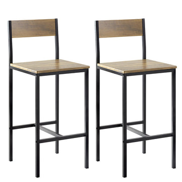 barkruk set van 2 - tegenkruk - hoge stoelen - comfortabele rugleuning - voetsteun - ideaal voor bar en keuken - metalen frame - MDF zitting met PVC hoes - 38 cm x 96 cm x 44 cm