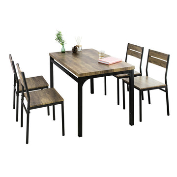 5-delige eetset - keukentafel - bureautafel - MDF fineerblad - stevig metalen frame - industrieel ontwerp - tafel: 110 cm x 76 cm x 70 cm, stoel: 39 cm x 82 cm x 42 cm