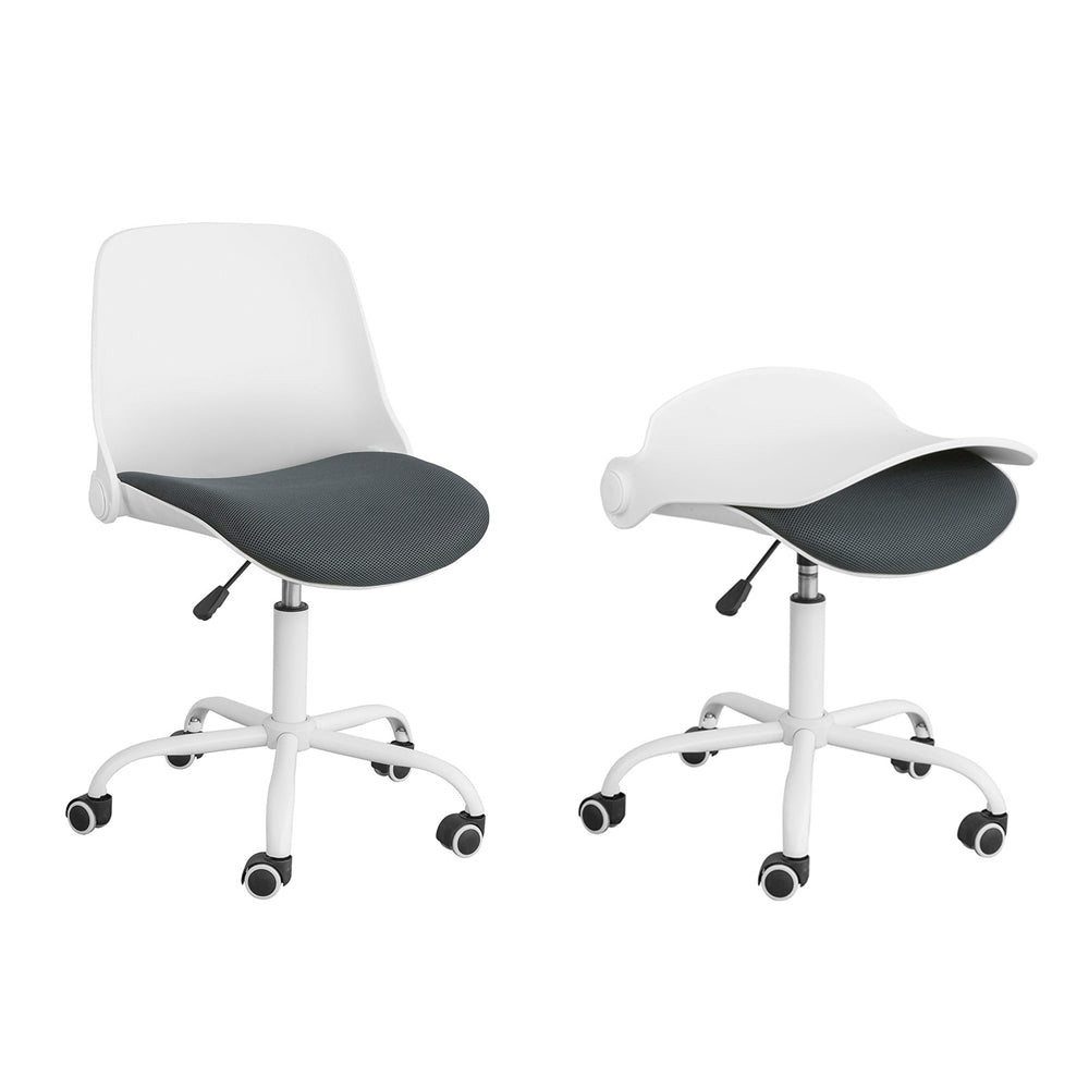 Verstelbare Bureaustoel - Jeugddraaistoel - Bureaustoel Wit - Opvouwbare rugleuning - Gladde 360° wielen - In hoogte verstelbaar - 83-95cm x 50-62cm Zithoogte
