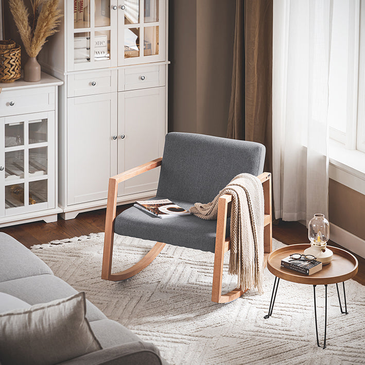 Schommelstoel - Schommelstoel - Relaxstoel - Beukenhout en katoenen stof - Comfortabele en wasbare kussens - Stabiel met vloerbeschermers - 66 cm x 73 cm x 75 cm
