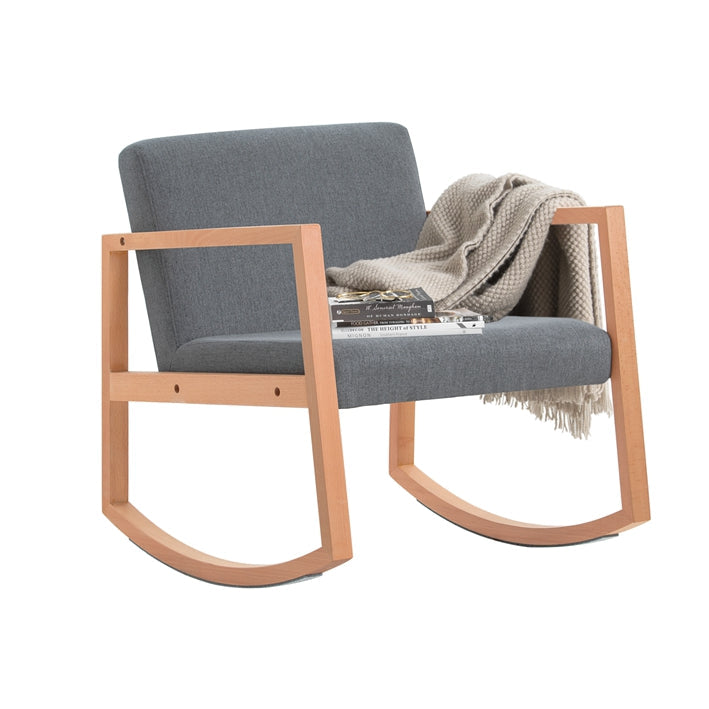 Schommelstoel - Schommelstoel - Relaxstoel - Beukenhout en katoenen stof - Comfortabele en wasbare kussens - Stabiel met vloerbeschermers - 66 cm x 73 cm x 75 cm