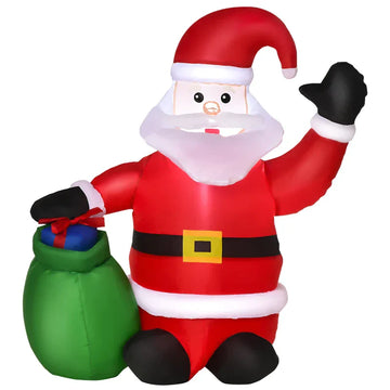Opblaasbare Kerstman met LED en Cadeauzak | Kleur: Rood | Afmetingen: 45x70x120 cm