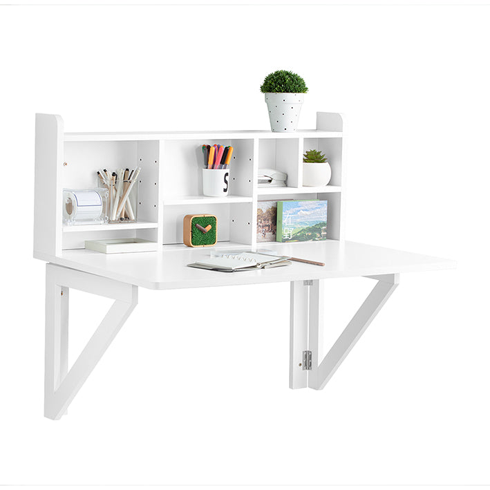Klaptafel voor wandmontage - Eettafel - Kast met planken - Verstelbare opbergruimte - Ruimtebesparend ontwerp - Eenvoudige montage - Wit - 90 cm x 78 cm x 60 cm