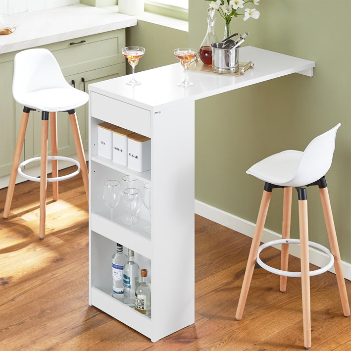 Verstelbare Bartafel - Eettafel - Wandgemonteerde tafel - MDF-constructie - Ruimtebesparend ontwerp - Verstelbare hoogte - Eenvoudige montage - Wit - 110 cm x 106 cm x 45 cm
