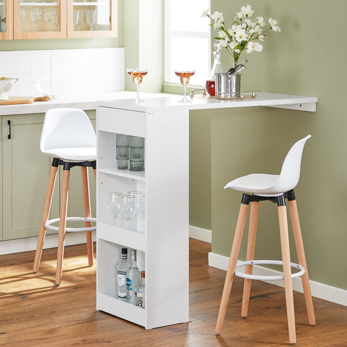 Verstelbare Bartafel - Eettafel - Wandgemonteerde tafel - MDF-constructie - Ruimtebesparend ontwerp - Verstelbare hoogte - Eenvoudige montage - Wit - 110 cm x 106 cm x 45 cm