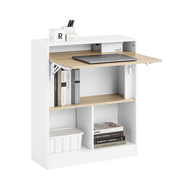 Klaptafel - Inklapbaar bureau - Ruimtebesparende kastdeur - Duurzaam MDF en rubberhout - 70x85x54cm, ingeklapt 70x85x25cm