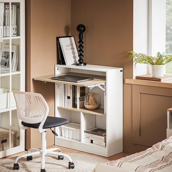 Klaptafel - Inklapbaar bureau - Ruimtebesparende kastdeur - Duurzaam MDF en rubberhout - 70x85x54cm, ingeklapt 70x85x25cm