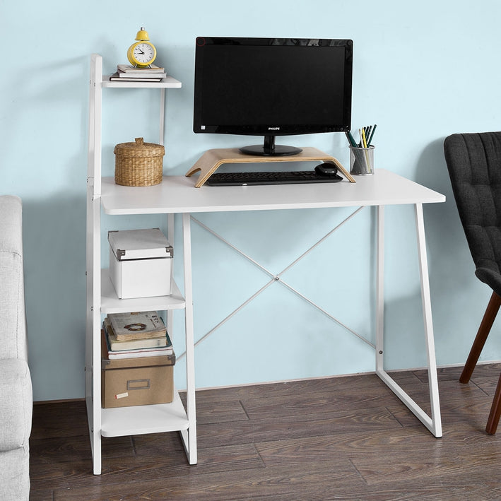 Modern Bureau met Planken - Kinderbureau - Computerbureau - Stevige spaanplaat - Ruime opbergruimte - Stijlvol ontwerp - Ca. B102xD50xH75/117cm