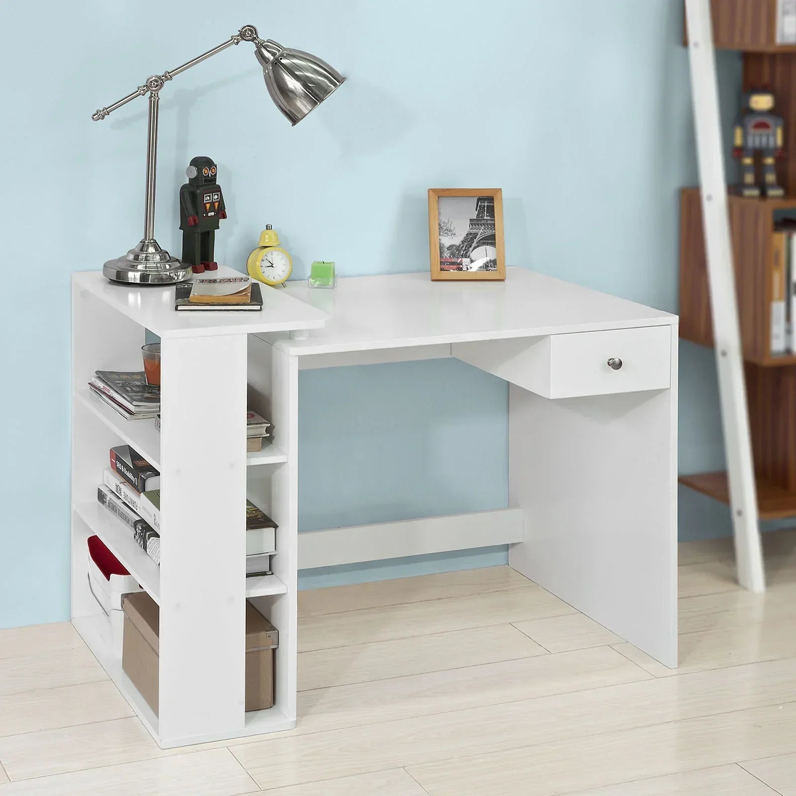 Thuiskantoor Tafelbureau- Computerbureau Computerwerkstation met opbergplanken