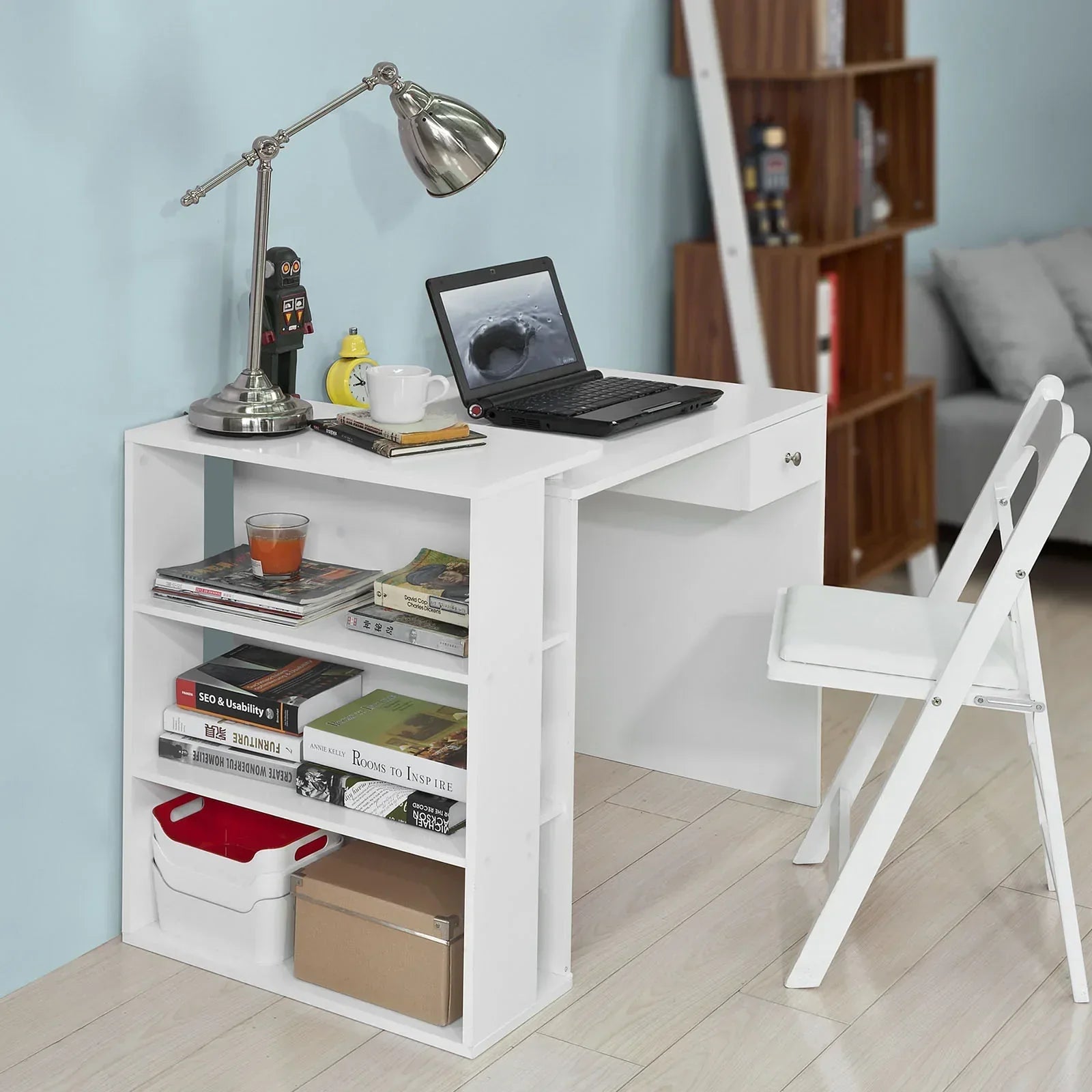 Thuiskantoor Tafelbureau- Computerbureau Computerwerkstation met opbergplanken